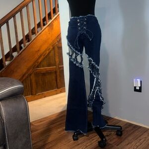 PrettyLittleThing Blue Flare Wide Leg Jeans - 4